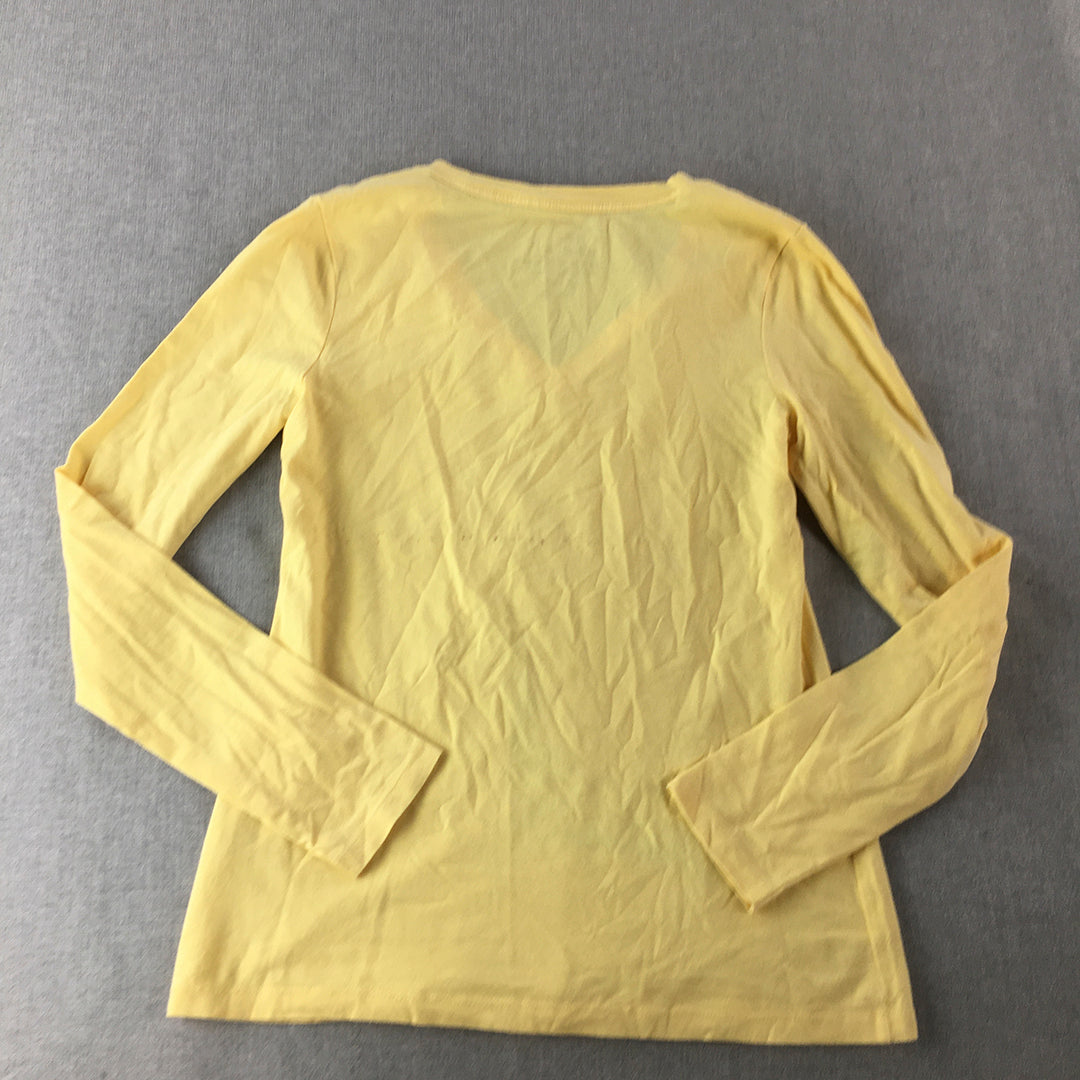 Giordano Womens Top Size M Yellow Long Sleeve V-Neck Slim Fit Pullover Shirt