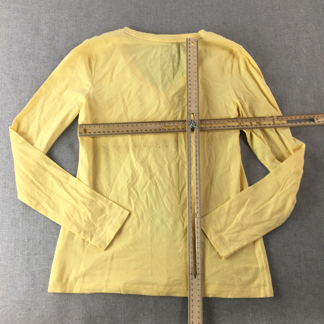 Giordano Womens Top Size M Yellow Long Sleeve V-Neck Slim Fit Pullover Shirt