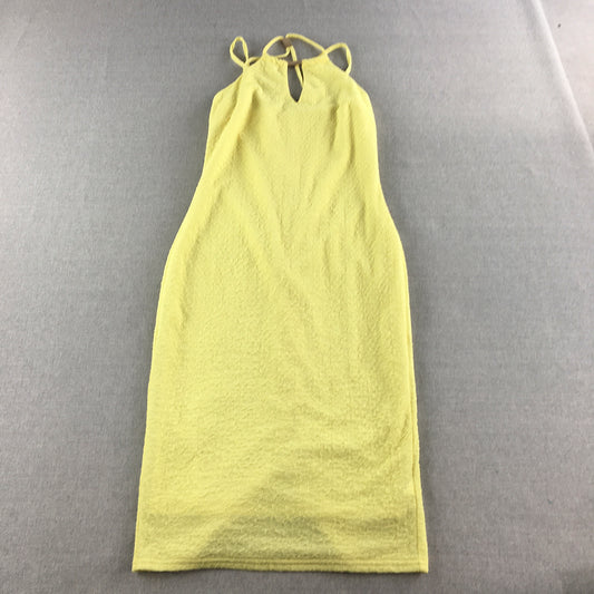 Contempo Womens Dress Size 8 Yellow Stretch Fabric Sleeveless Midi