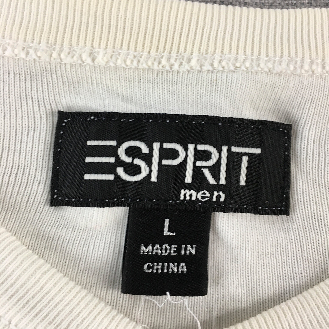 Vintage Esprit Mens Knit Sweater Size L White V-Neck Pullover Jumper