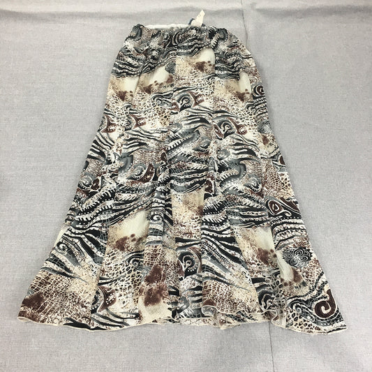 Vintage Leesa Fashions Womens Maxi Skirt Size 10 White Brown Striped Abstract