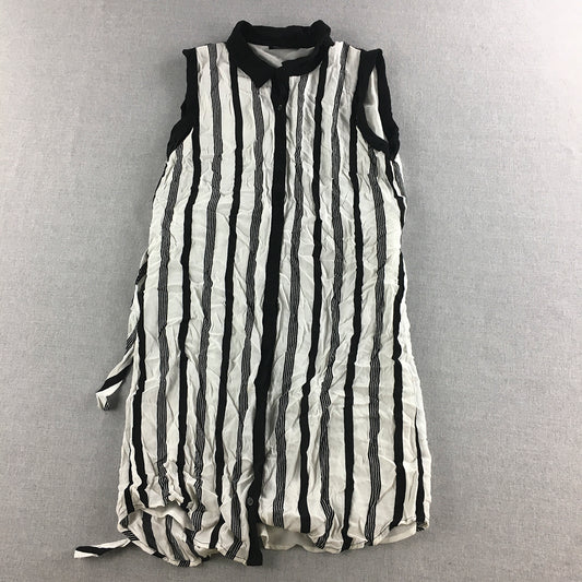 Tokito Womens Shirt Size 8 White Black Striped Sleeveless Button-Up Top