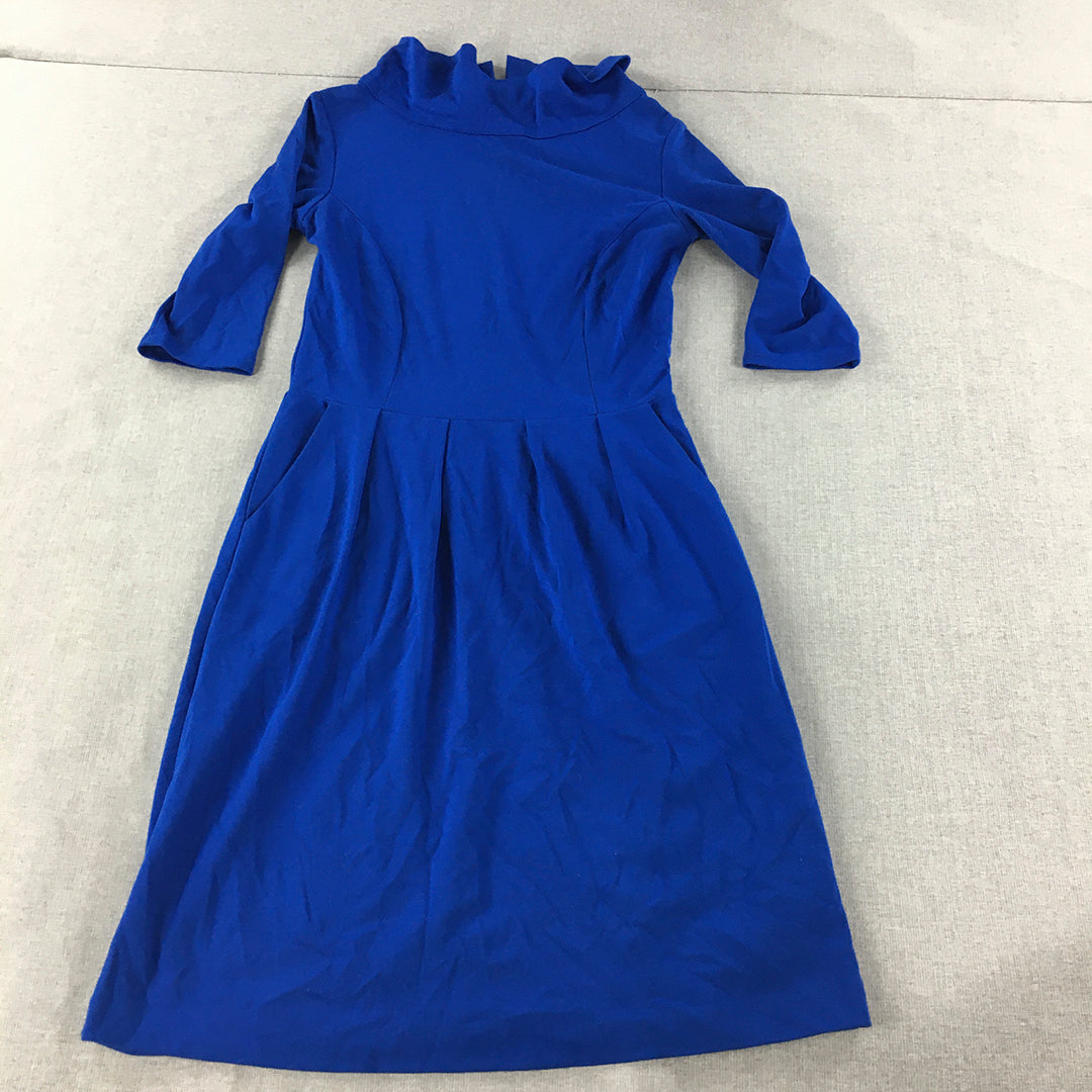 Tatuum Womens Midi Dress Size 36 (S) Blue Pleated A-Line Long Sleeve Knit