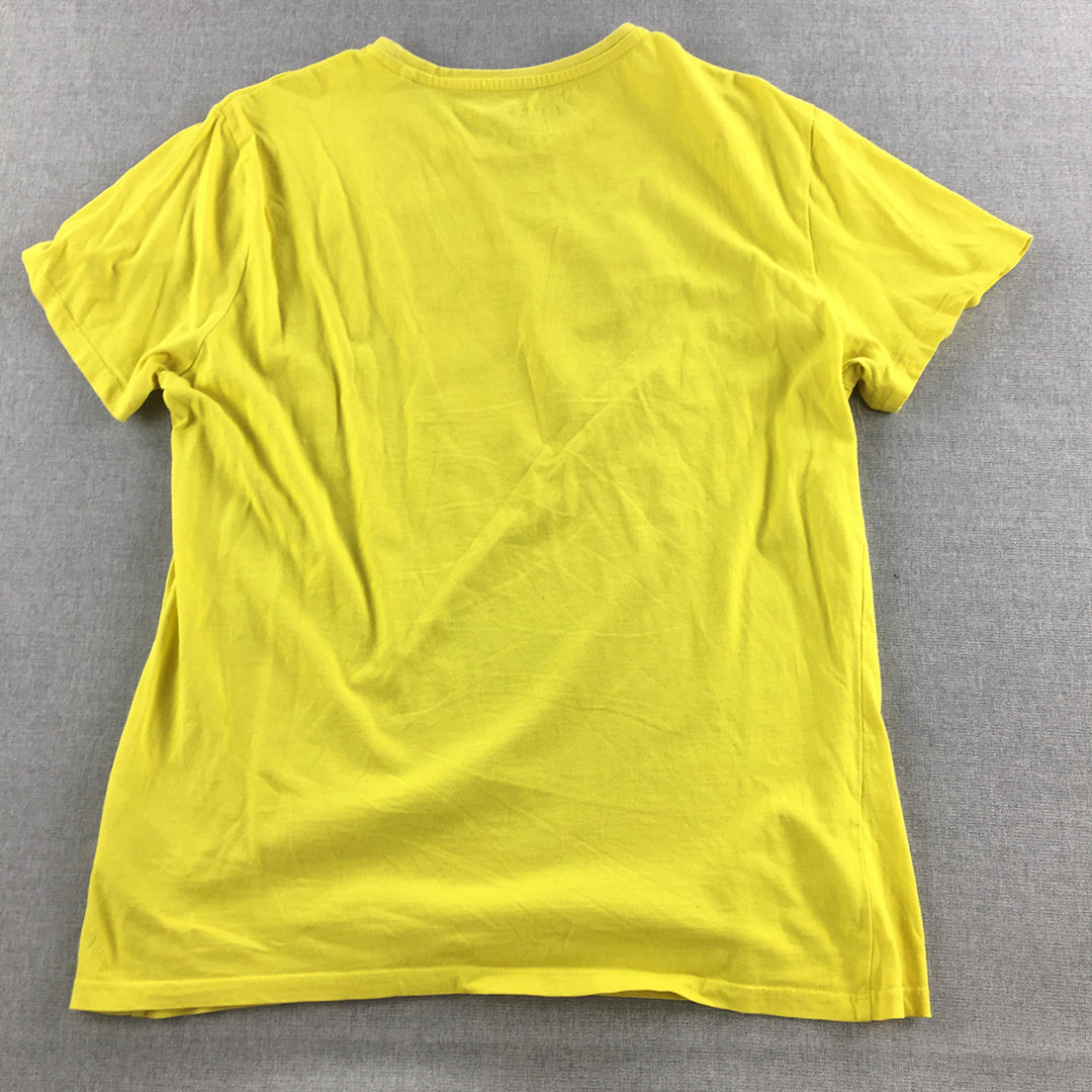 Guess Mens T-Shirt Size L Yellow Big Logo Crew Neck Short Sleeve Tee