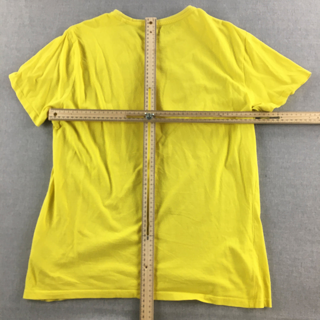 Guess Mens T-Shirt Size L Yellow Big Logo Crew Neck Short Sleeve Tee