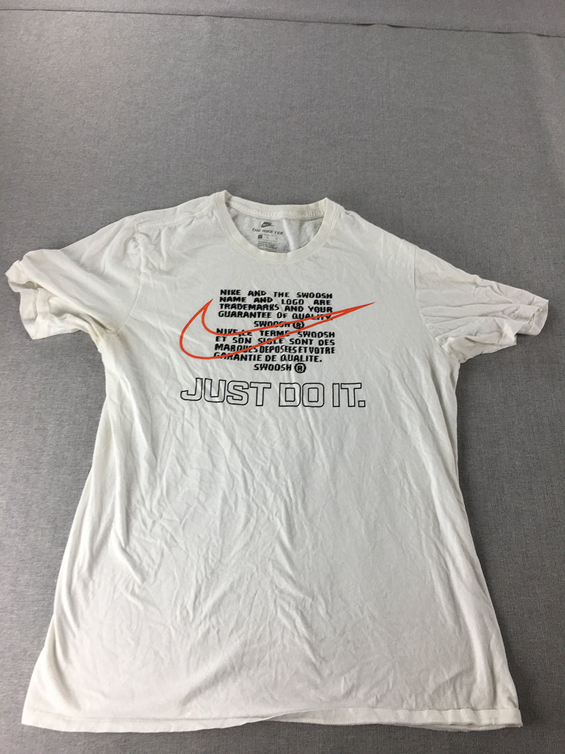 Nike Mens T-Shirt Size L White Just Do It Logo Athletic Fit Short Sleeve Tee