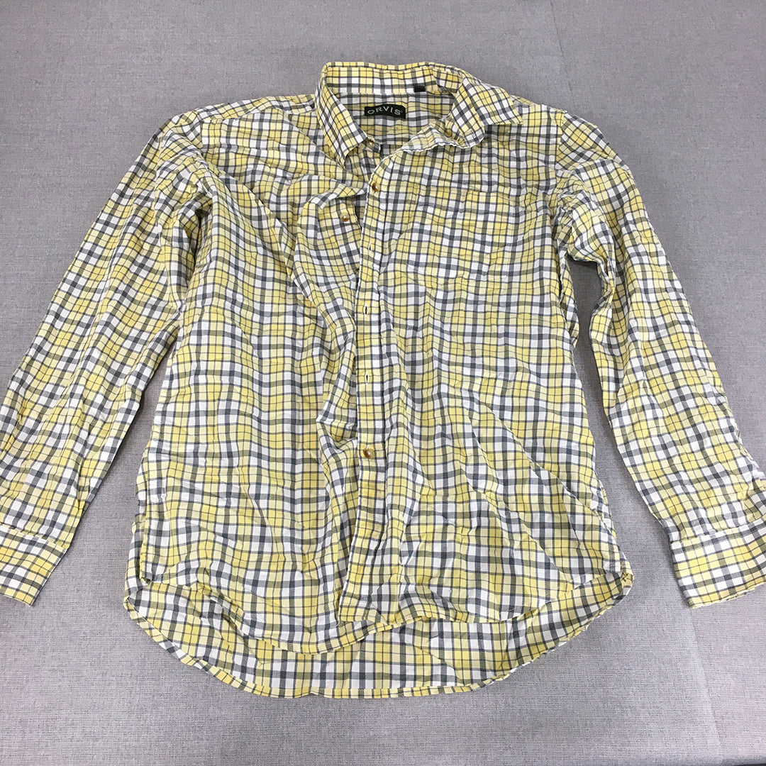 Orvis Mens Shirt Size L Yellow Checkered Long Sleeve Button-Up Collared