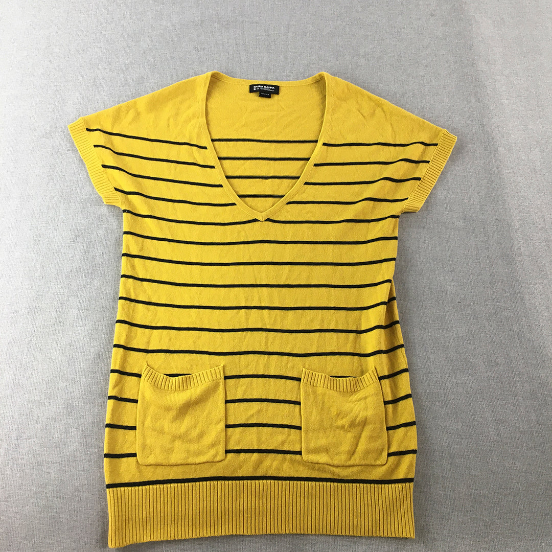 Banna Banna Womens Knit Top Size S Yellow Striped Pockets Shirt