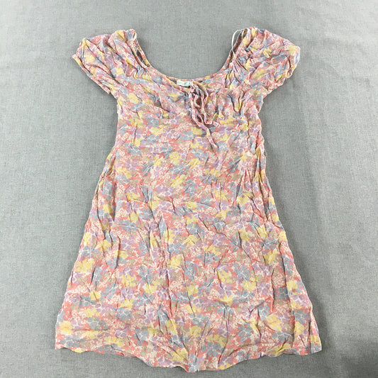 Primark Womens Mini Dress Size 8 Pink Floral Short Sleeve A-Line