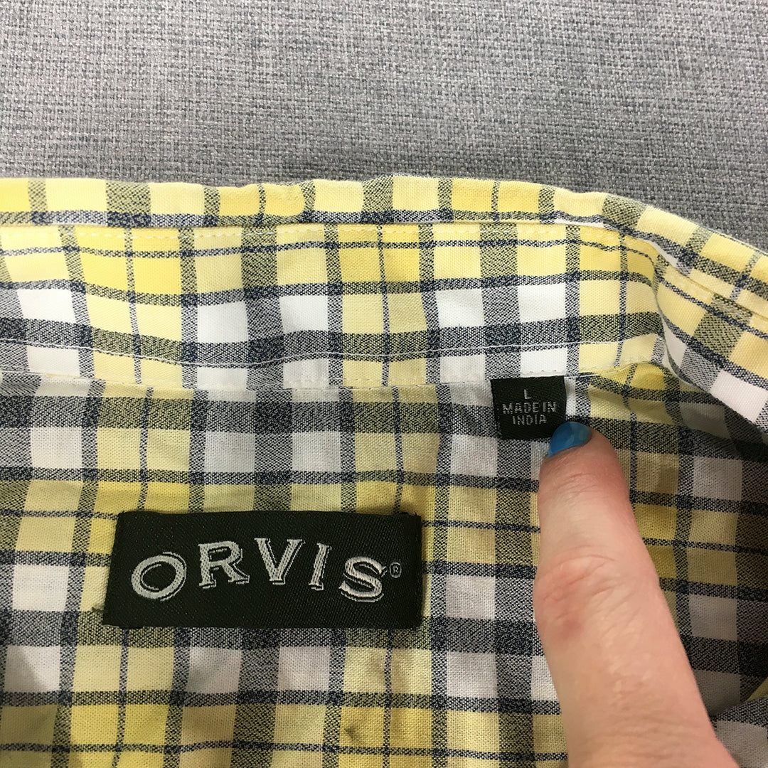 Orvis Mens Shirt Size L Yellow Checkered Long Sleeve Button-Up Collared