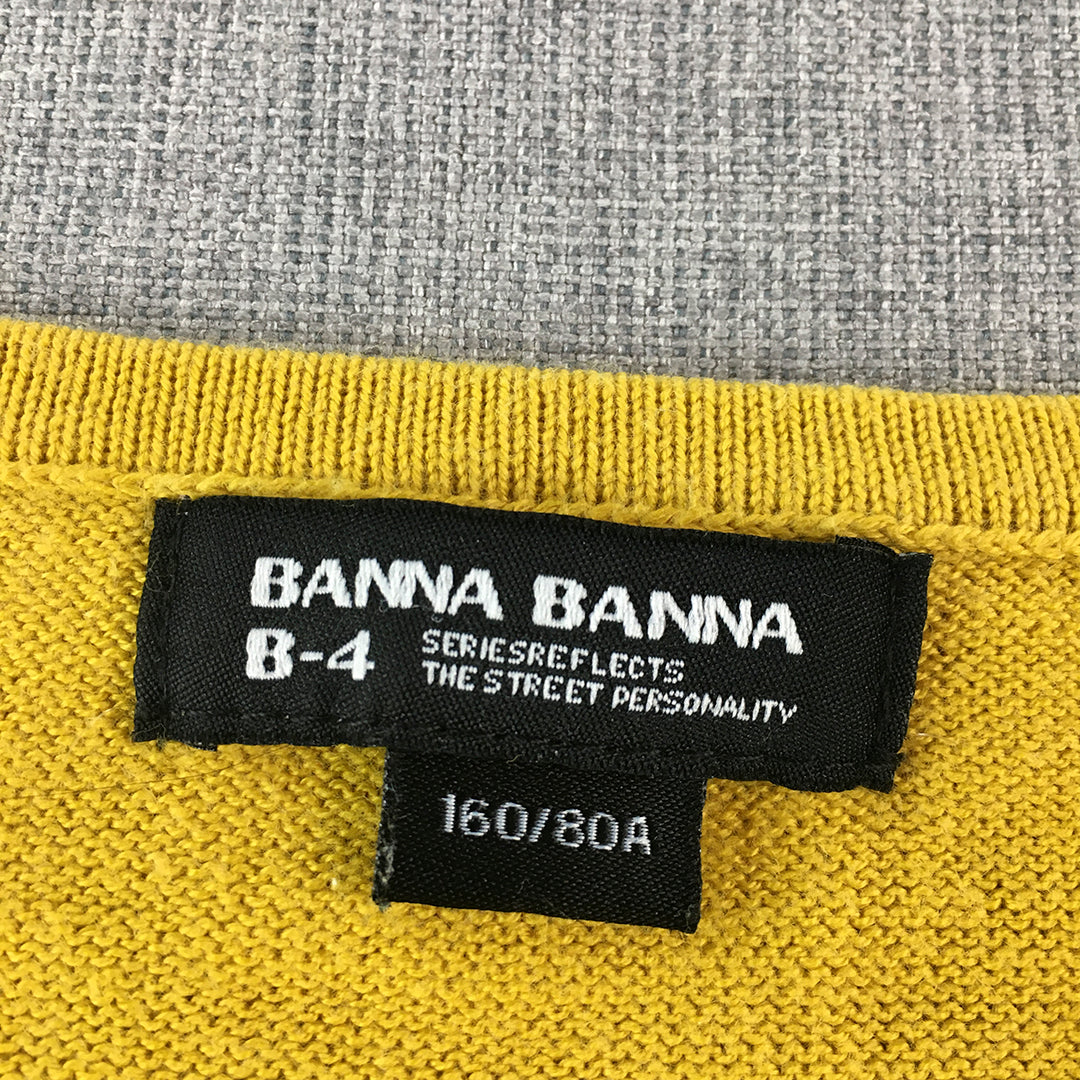 Banna Banna Womens Knit Top Size S Yellow Striped Pockets Shirt