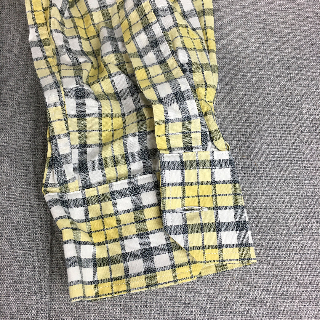 Orvis Mens Shirt Size L Yellow Checkered Long Sleeve Button-Up Collared