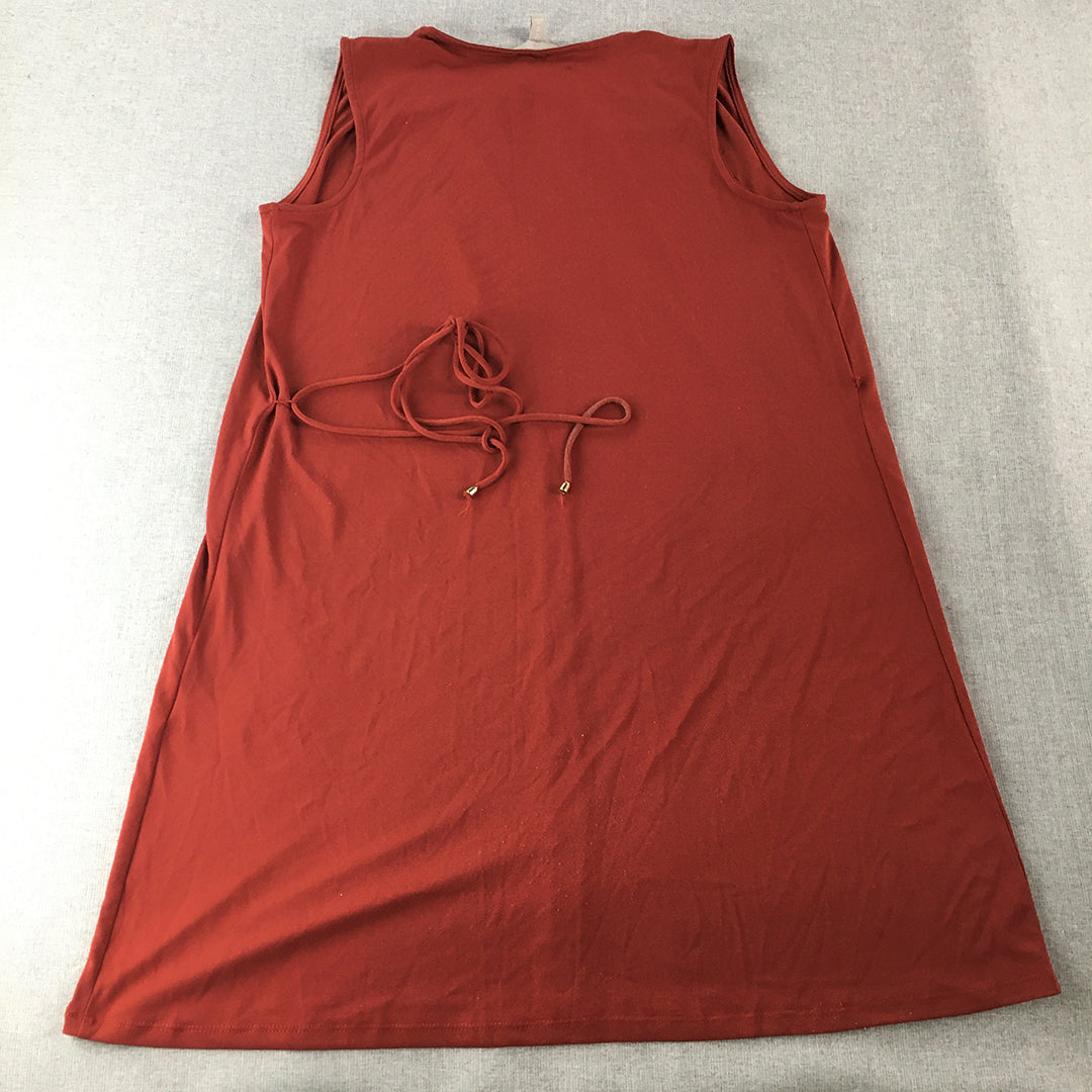 H&M Womens A-Line Mini Dress Size M Red Sleeveless V-Neck