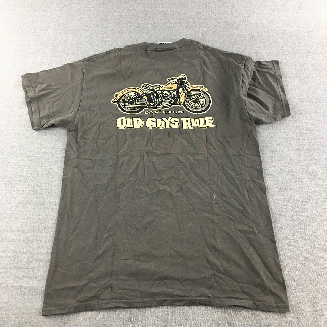 Old Guys Rule Mens T-Shirt Size M Brown Motorcycle Bike Short Sleeve Tee