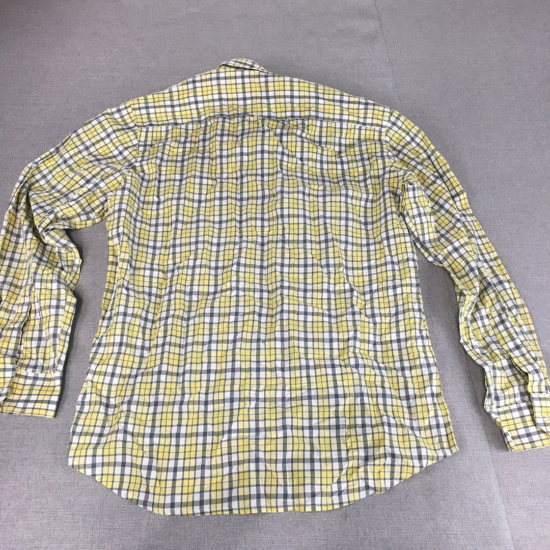 Orvis Mens Shirt Size L Yellow Checkered Long Sleeve Button-Up Collared