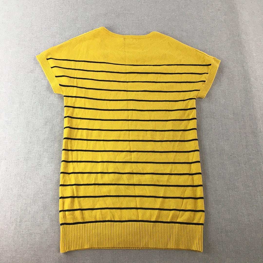 Banna Banna Womens Knit Top Size S Yellow Striped Pockets Shirt