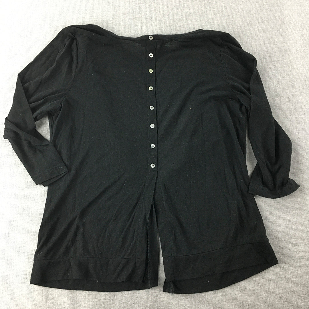 Gabriella Frattini Womens Cardigan Size 10 Black Button Up Knit