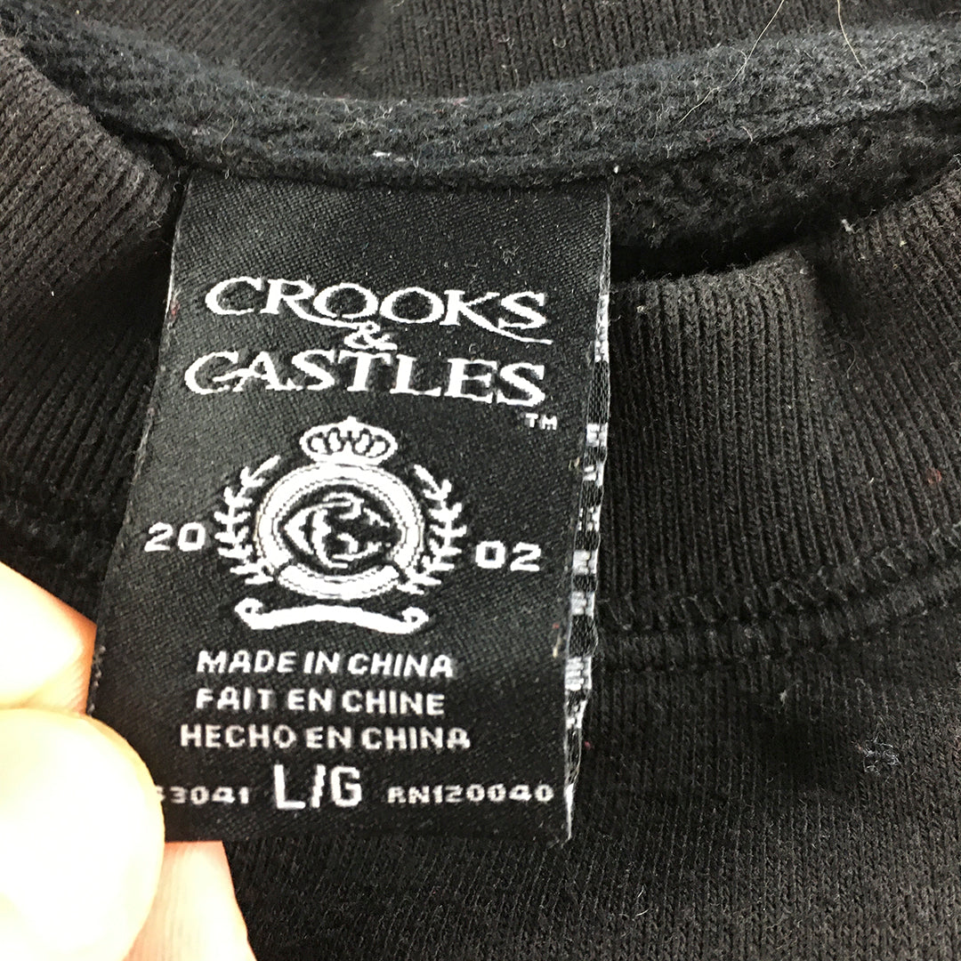 Crooks & Castles Mens Sweater Size L Black Logo Crew Neck Jumper