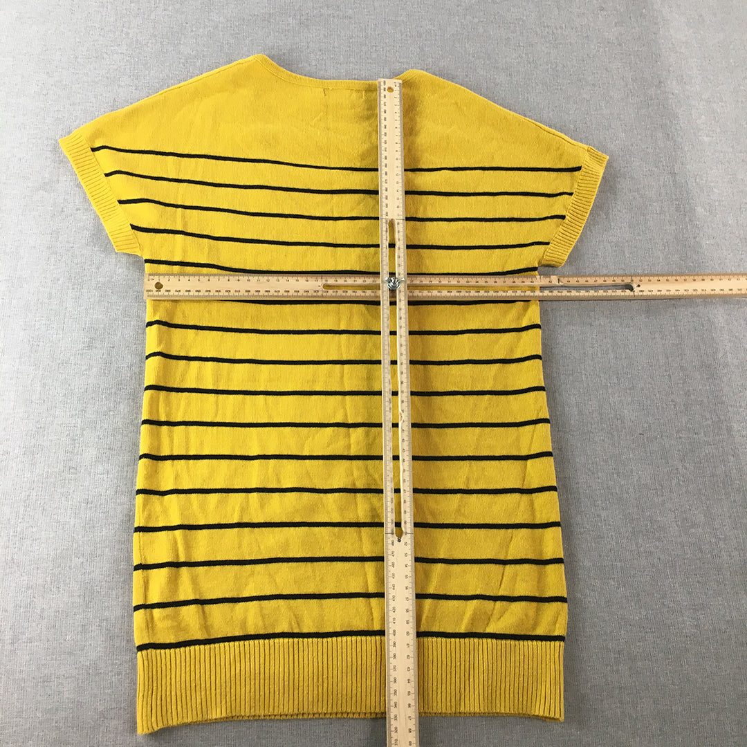 Banna Banna Womens Knit Top Size S Yellow Striped Pockets Shirt