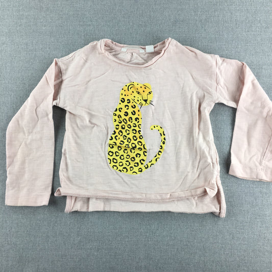 Country Road Kids Girls Top Size 5 Pink Leopard Cat Long Sleeve Shirt Pullover