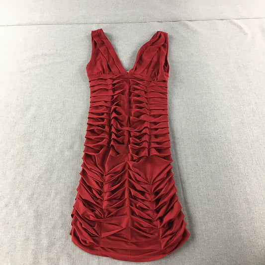 Zahara Womens Mini Dress Size 8 Red Sleeveless Ruched V-Neck