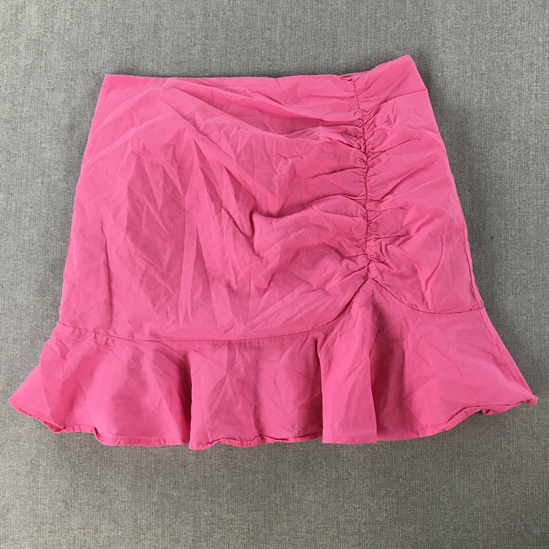 Valleygirl Womens Mini Skirt Size 10 Pink Ruched Frilled