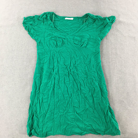 Primark Womens Mini Dress Size 10 Green Short Sleeve Pencil V-Neck