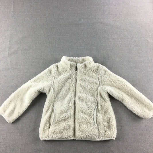 Uniqlo Kids Girls Fleece Jacket Size 4 - 5 Years White Zip-Up Pockets Coat