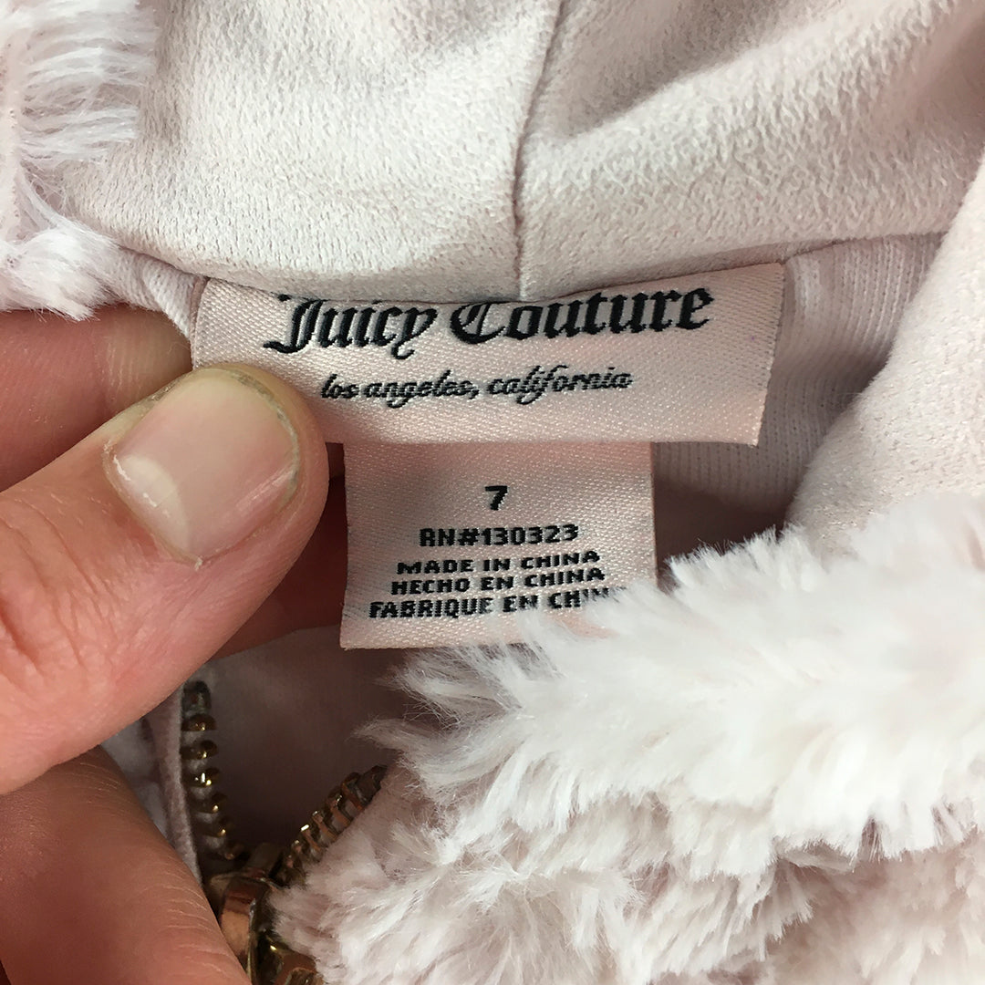 Juicy Couture Kids Girls Hoodie Jacket Size 7 Pink Logo Fleece Coat