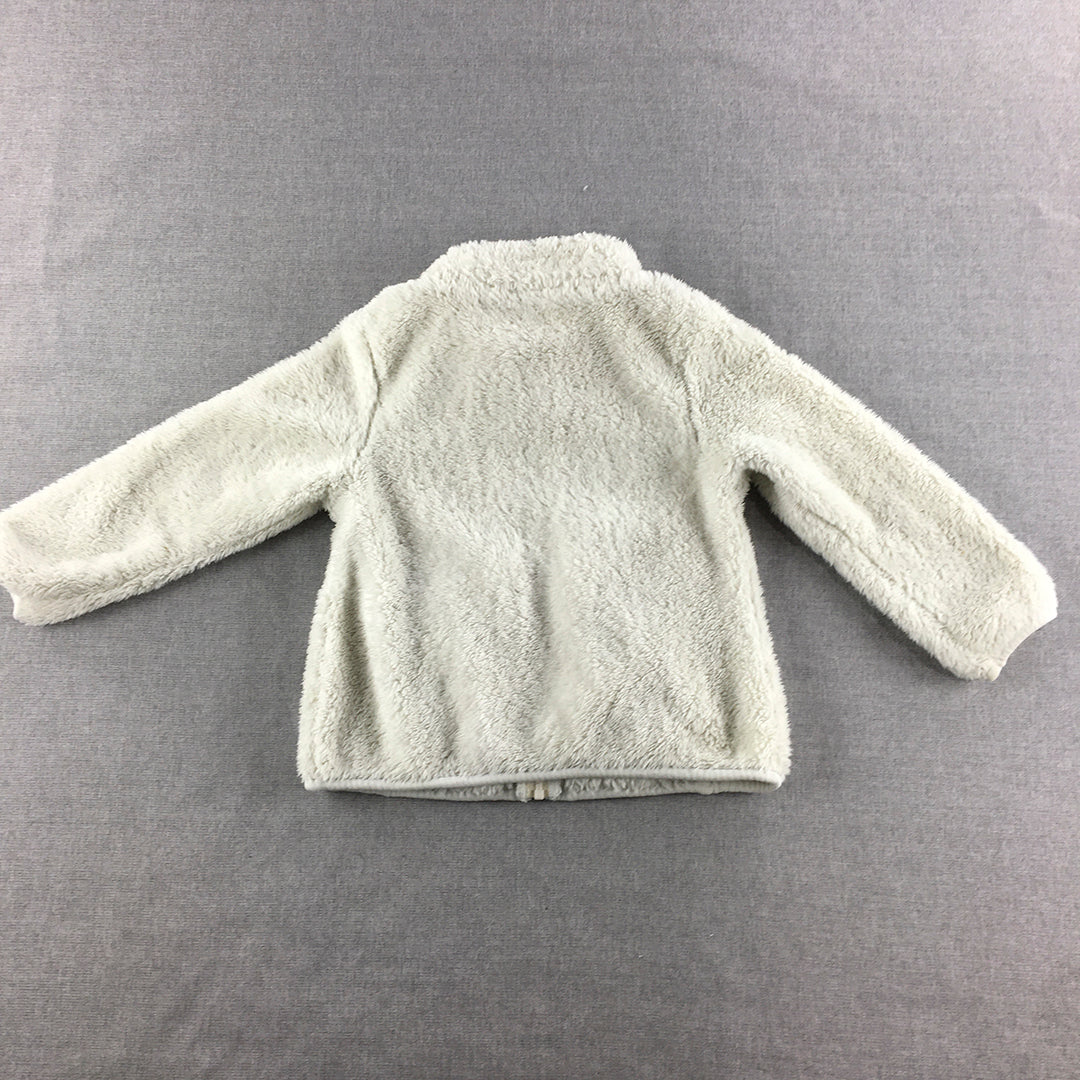 Uniqlo Kids Girls Fleece Jacket Size 4 - 5 Years White Zip-Up Pockets Coat