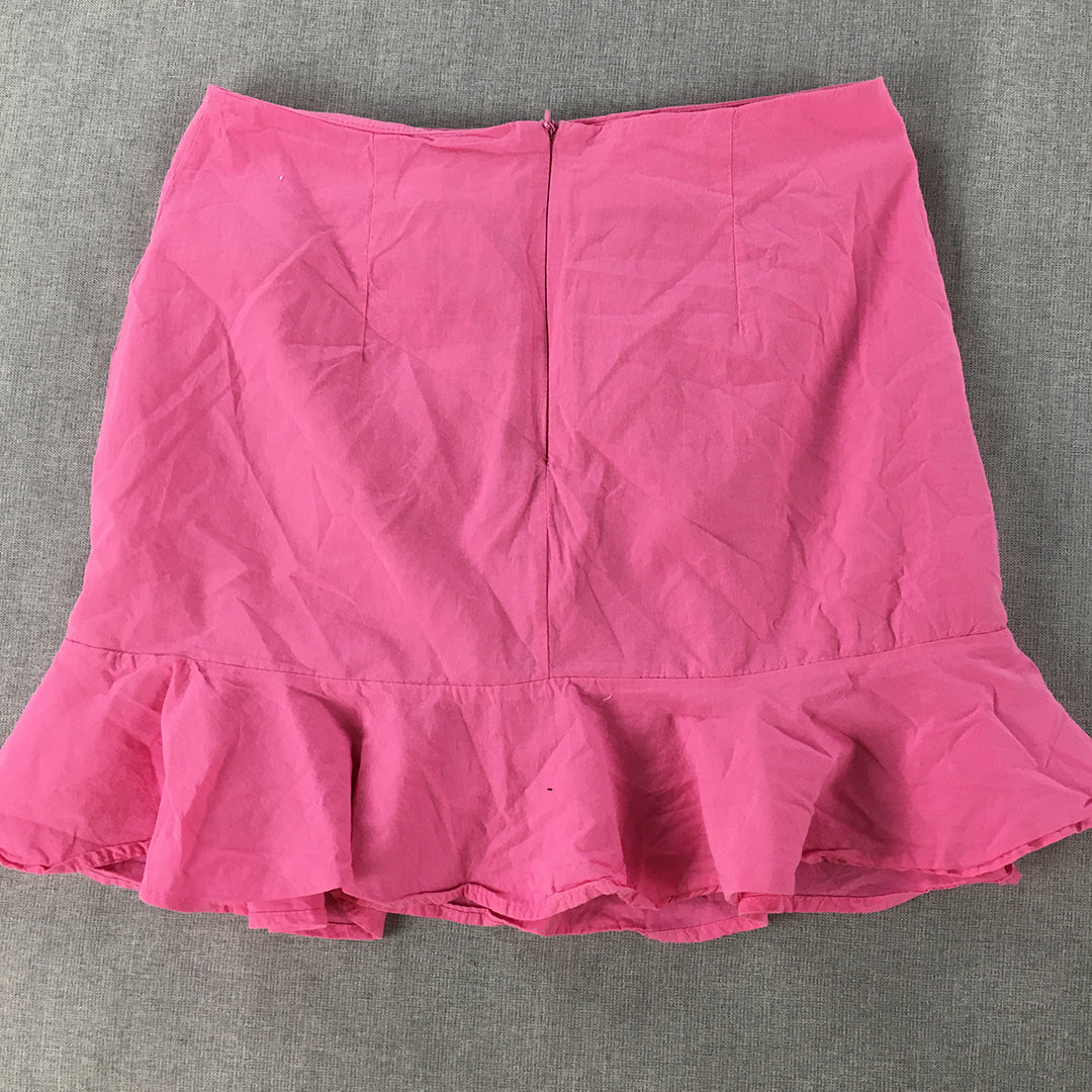 Valleygirl Womens Mini Skirt Size 10 Pink Ruched Frilled