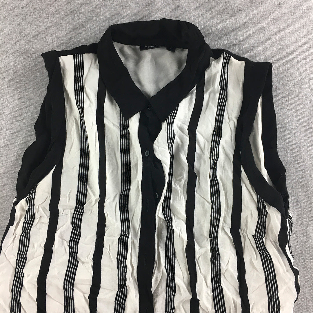 Tokito Womens Shirt Size 8 White Black Striped Sleeveless Button-Up Top