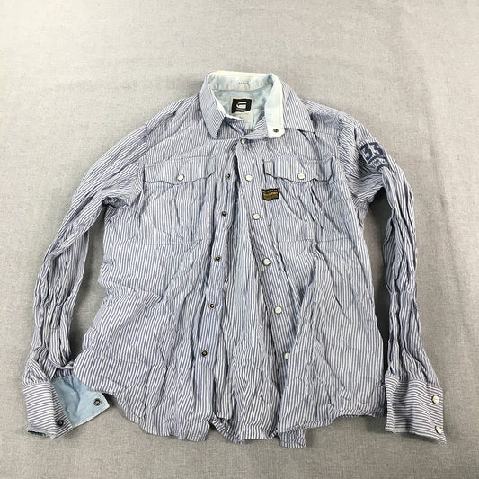 G-Star Raw Mens Shirt Size M Blue Striped Pearl-Snap Cowboy Western Button-Up