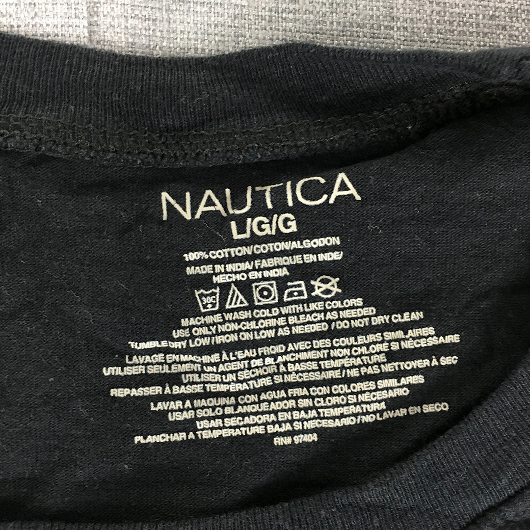 Nautica Mens T-Shirt Size L Black Crew Neck Embroidered Logo Short Sleeve