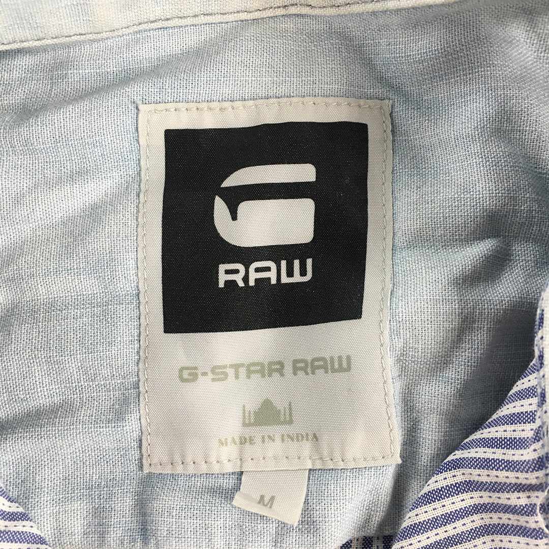 G-Star Raw Mens Shirt Size M Blue Striped Pearl-Snap Cowboy Western Button-Up