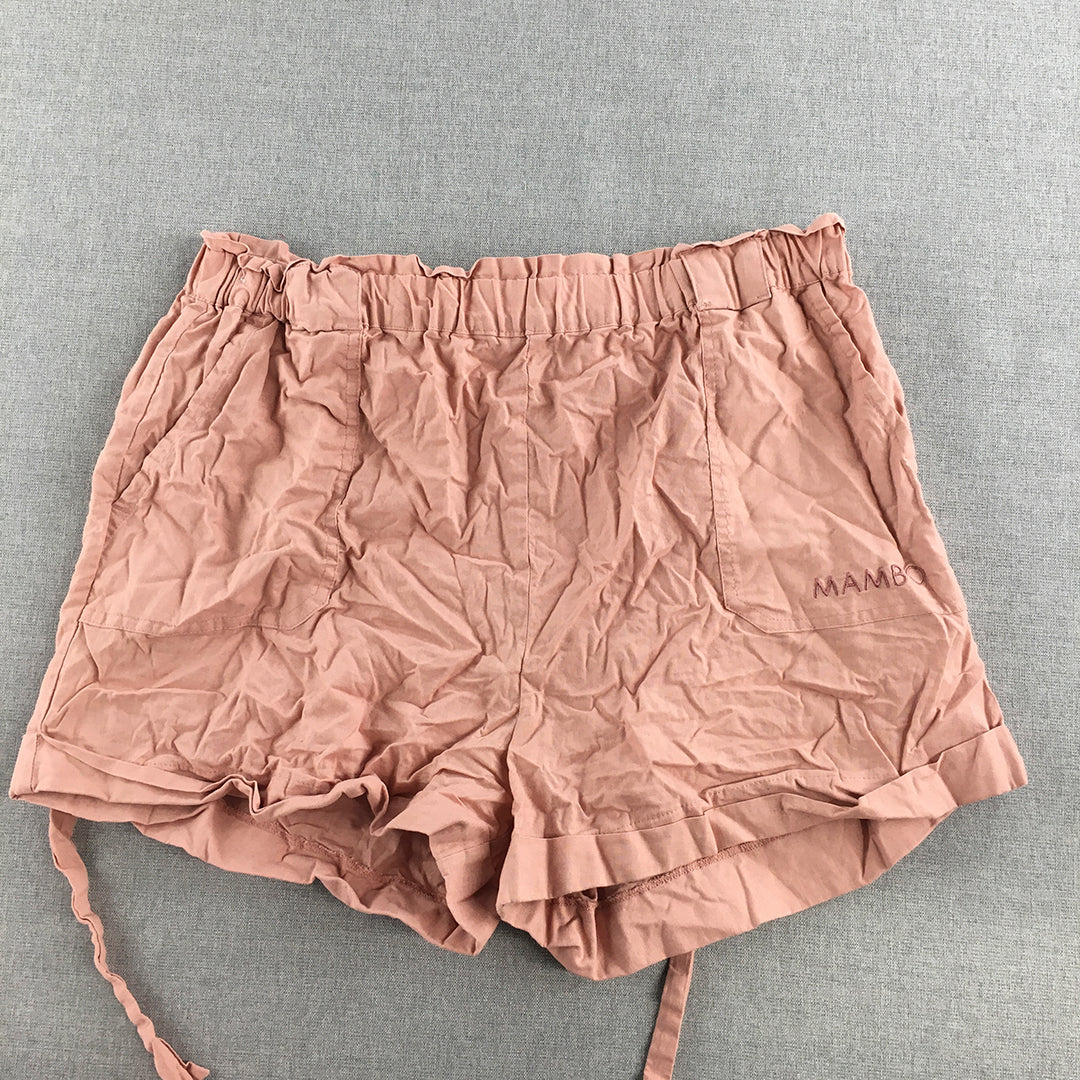 Mambo Womens Shorts Size 16 Pink Logo Pockets Elastic Waist