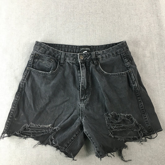 Neon Hart Womens Ripped Denim Shorts SIze 12 Black Pockets Jorts