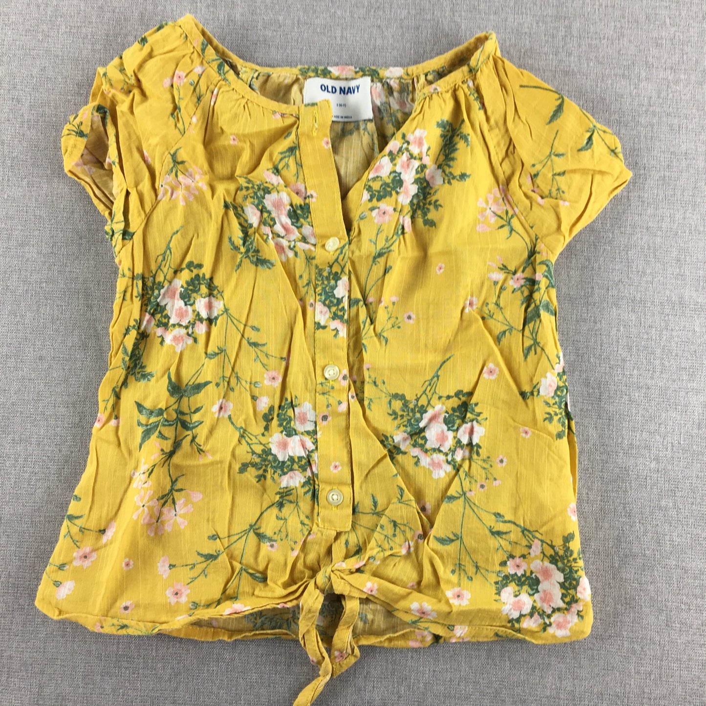 Old Navy Kids Girls Button-Up Shirt Size S (6 - 7 Years) Yellow Floral Top