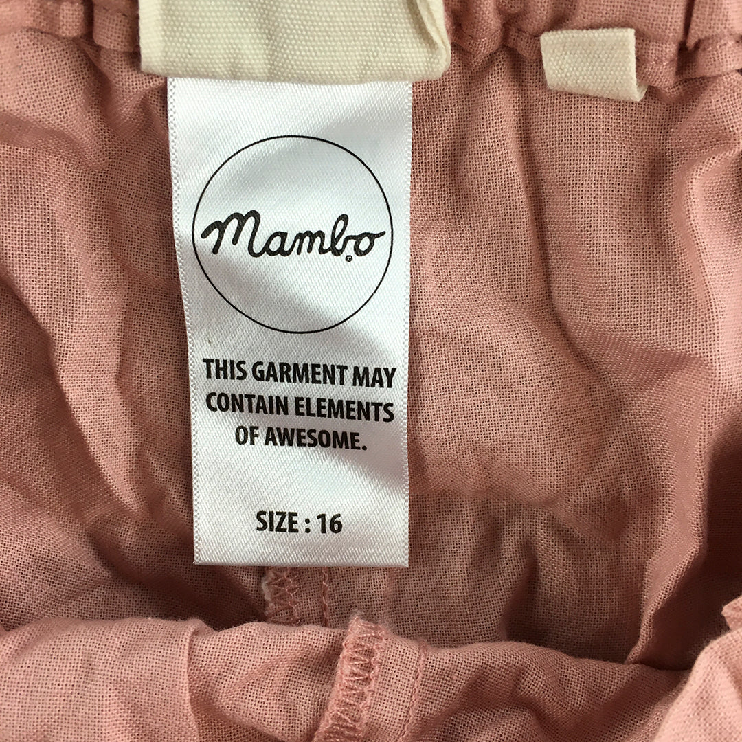 Mambo Womens Shorts Size 16 Pink Logo Pockets Elastic Waist