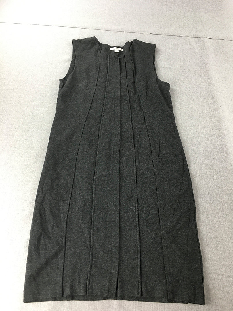 Trenery Womens Pencil Dress Size L Grey Knit Sleeveless Stretch Fabric Midi