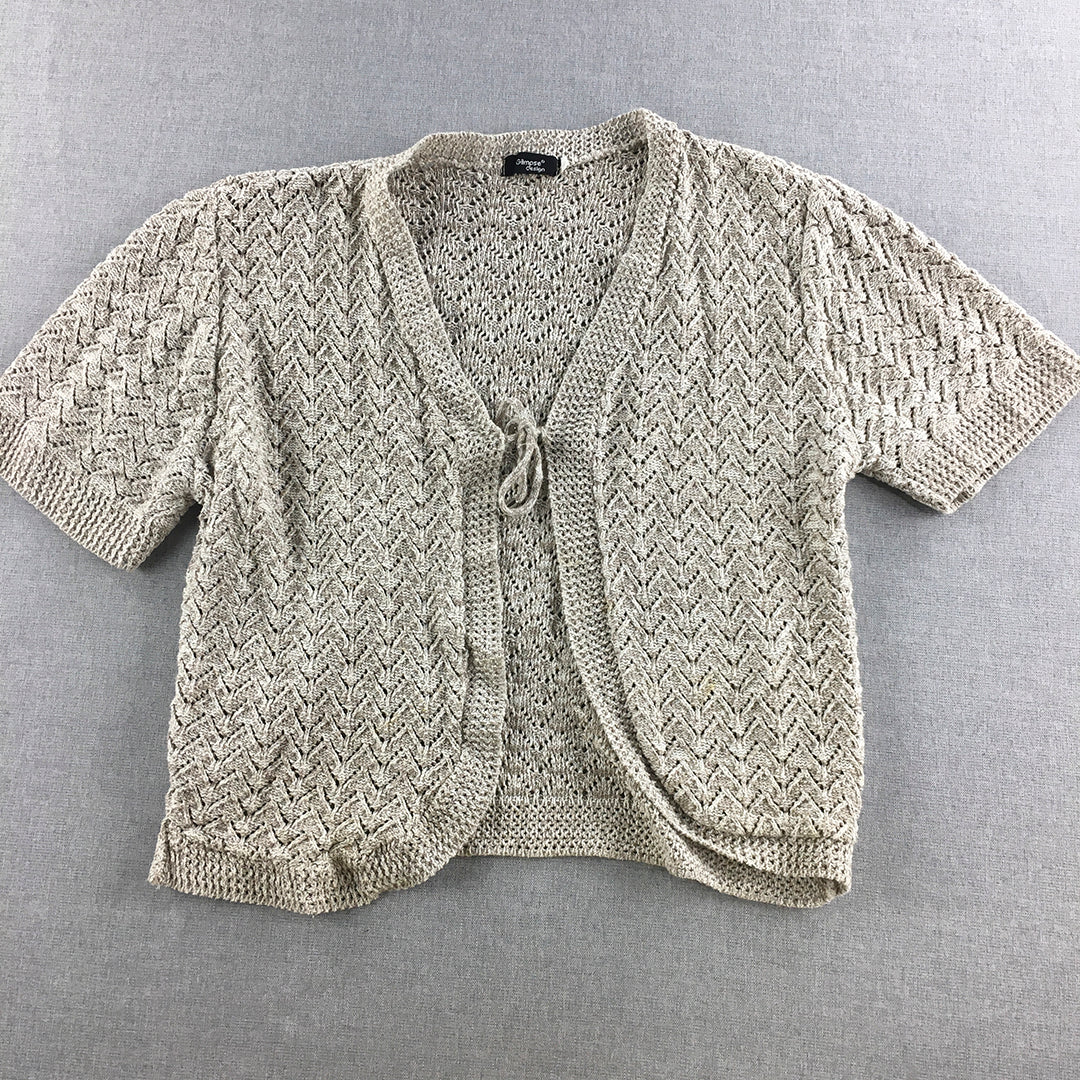 Glimpse Design Womens Cardigan Sweater Size M Grey Short Sleeve Knit