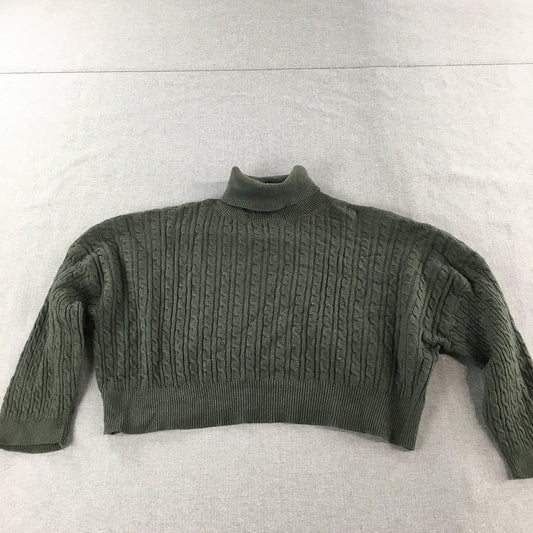 Valleygirl Womens Cable Knit Sweater Size S Dark Green Cropped Pullover Jumper