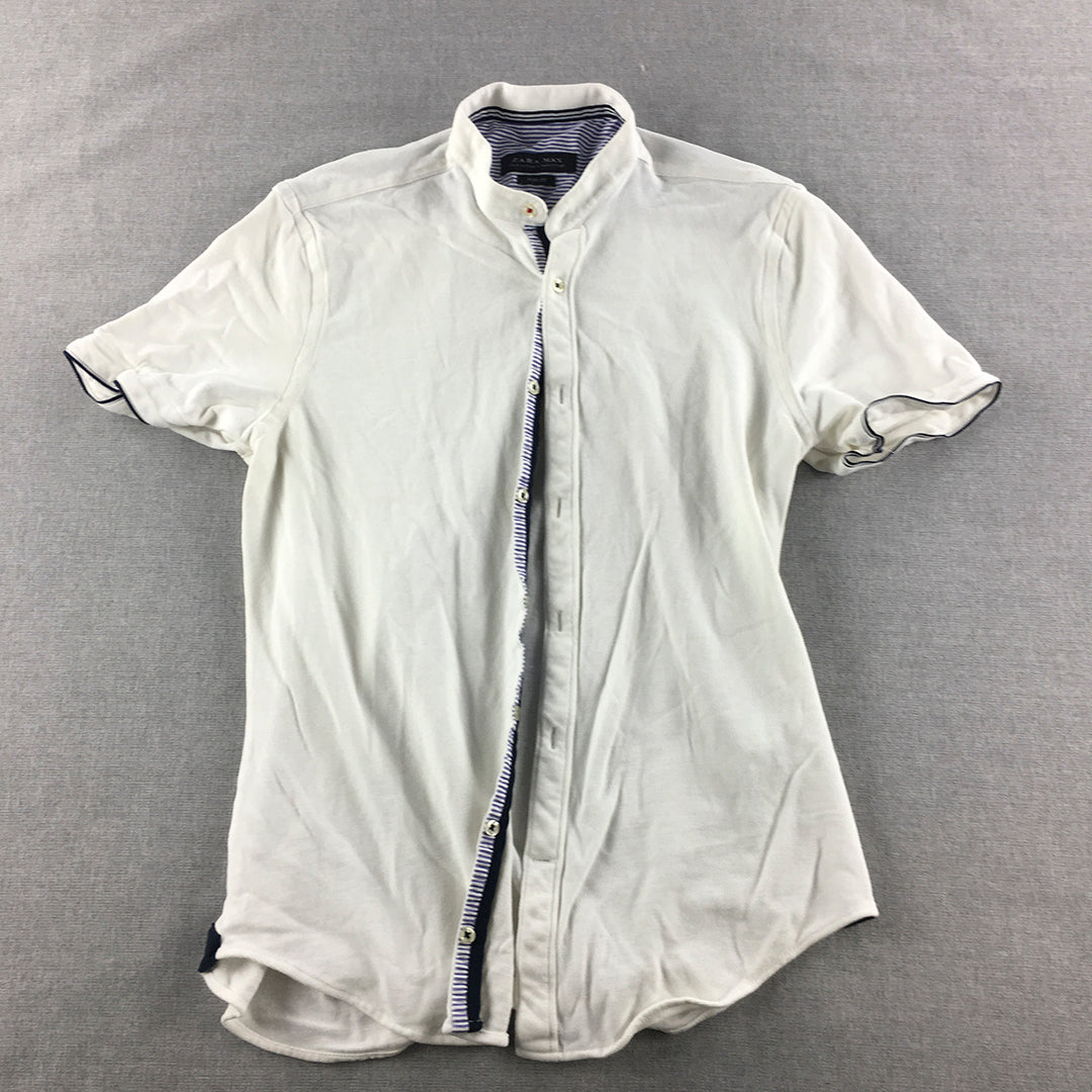 Zara Mens Shirt Size M White Short Sleeve Button-Up Slim Fit Collared