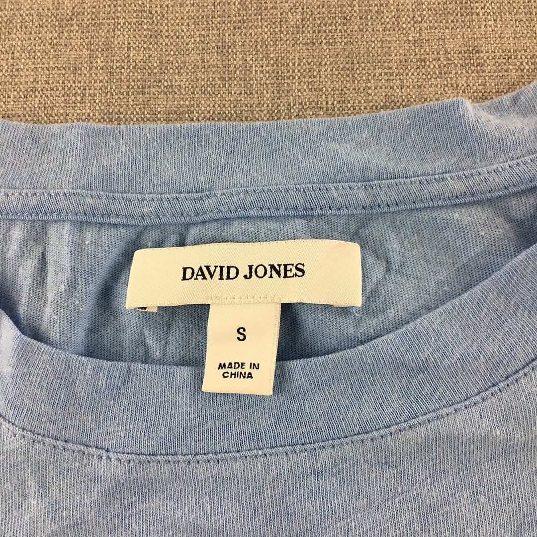 David Jones Womens Linen T-Shirt Size S Blue Knit Short Sleeve Top