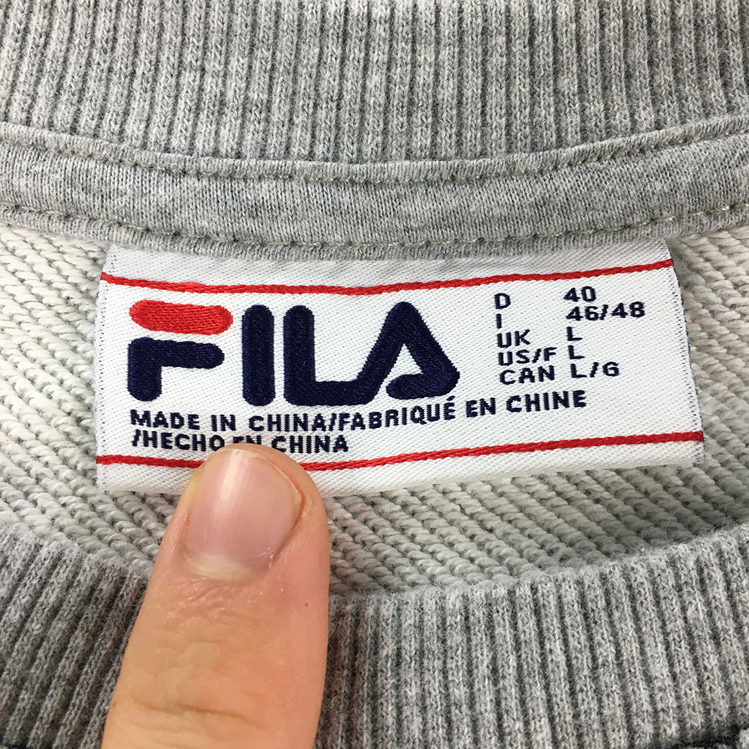 FILA Womens Sweater Size L Grey Embroidered Logo Crew Neck Jumper Fashion Thrift Store