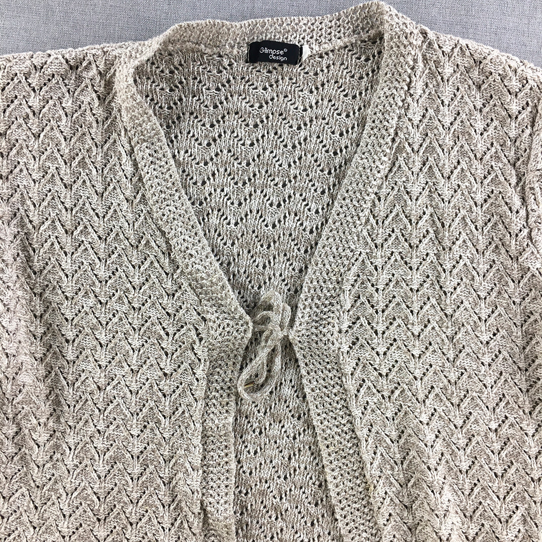 Glimpse Design Womens Cardigan Sweater Size M Grey Short Sleeve Knit