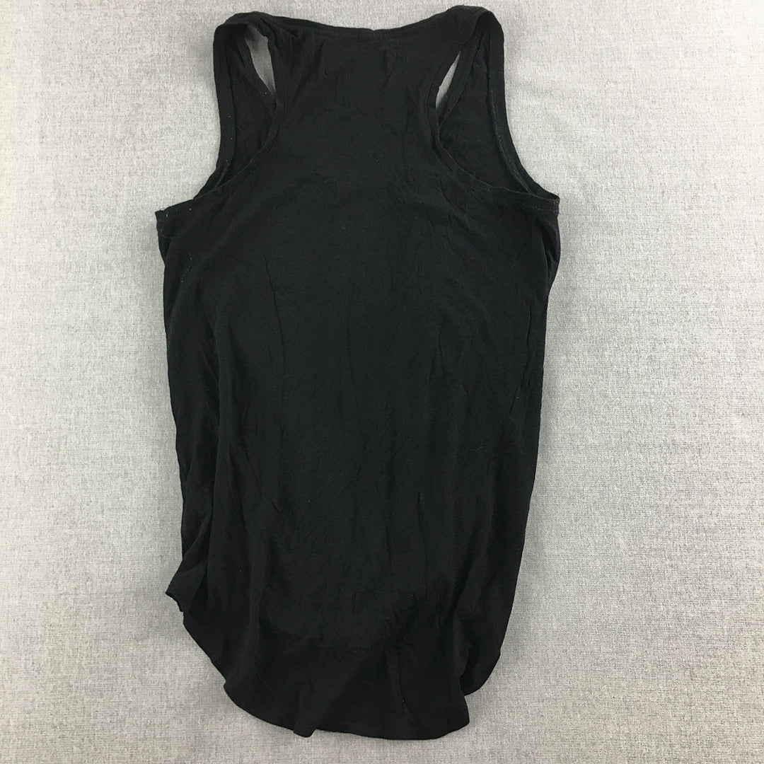 Decjuba D-Luxe Womens Tank Top Size S Black Sleeveless Logo Shirt