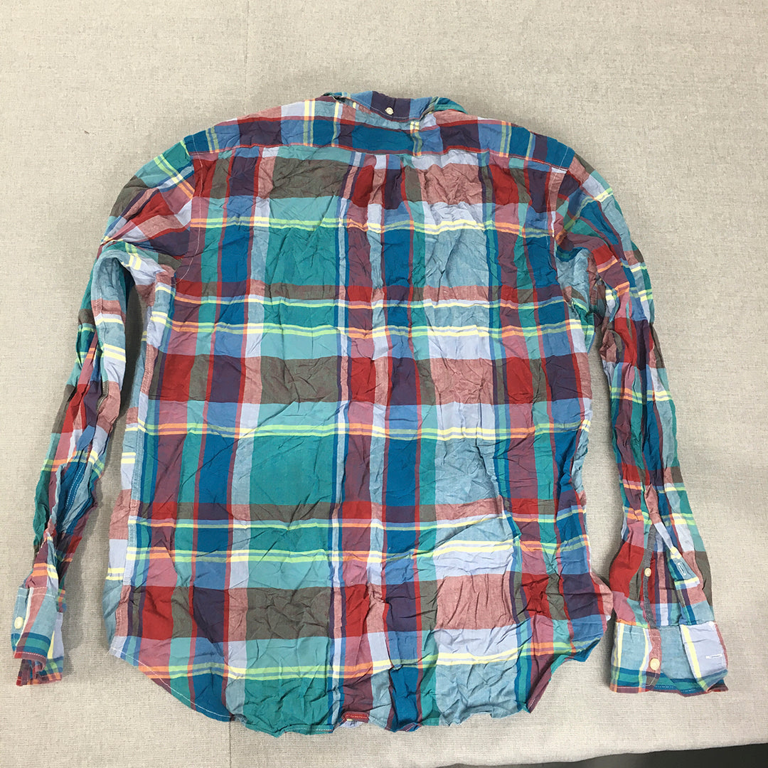 Old Navy Mens Shirt Size XL Blue Checkered Long Sleeve Button-Up Collared