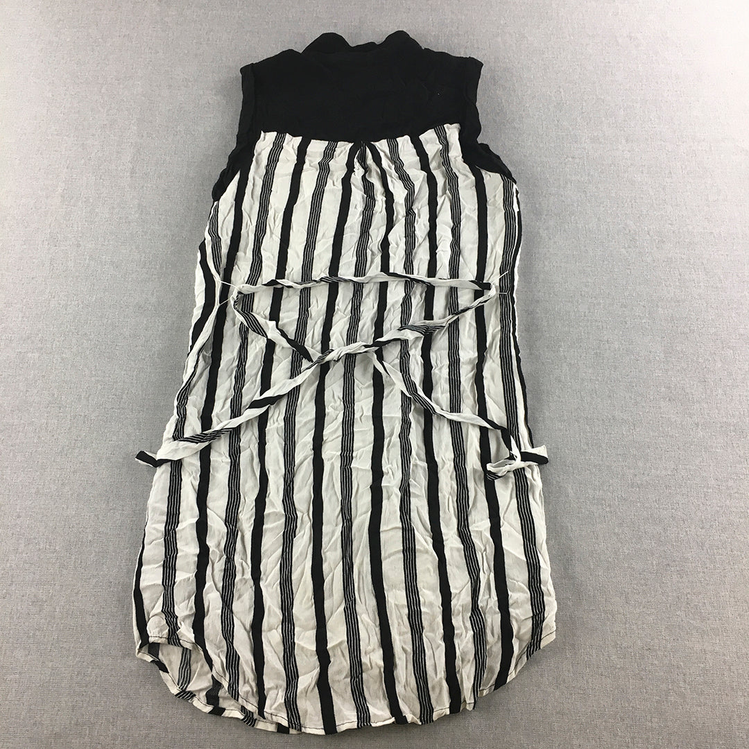Tokito Womens Shirt Size 8 White Black Striped Sleeveless Button-Up Top