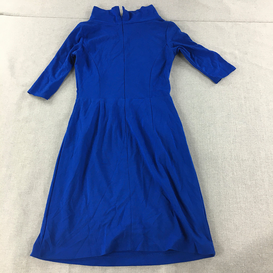 Tatuum Womens Midi Dress Size 36 (S) Blue Pleated A-Line Long Sleeve Knit